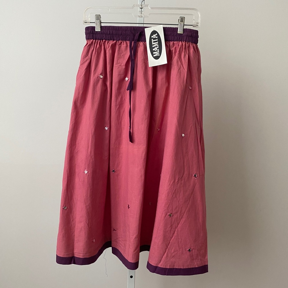 Mamta Cotton Boho Peasant Fairy Mirror Embellished Midi Skirt Teen Pink Purple